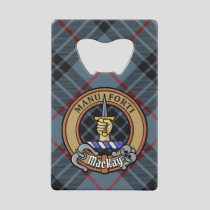 Clan MacKay Crest over Blue Tartan Credit Card Bottle Opener