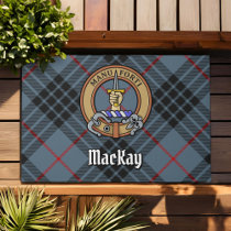 Clan MacKay Crest over Blue Tartan Doormat