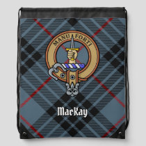 Clan MacKay Crest over Blue Tartan Drawstring Bag