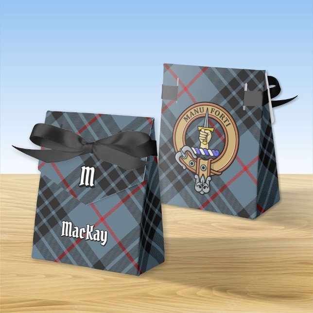 Clan MacKay Crest over Blue Tartan Favor Boxes (Creator Uploaded)