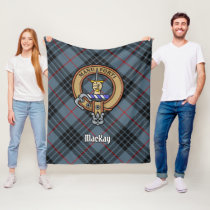 Clan MacKay Crest over Blue Tartan Fleece Blanket