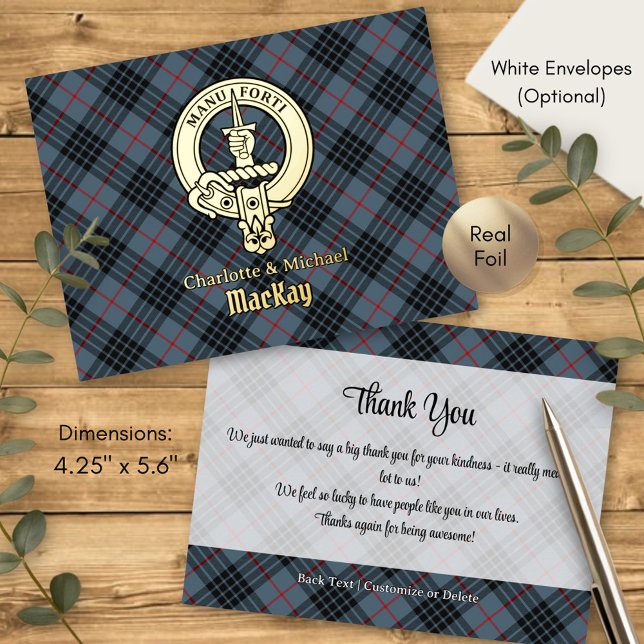 Clan MacKay Crest over Blue Tartan Foil Invitation Postcard (Creator Uploaded)