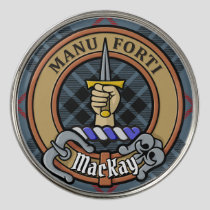 Clan MacKay Crest over Blue Tartan Golf Ball Marker