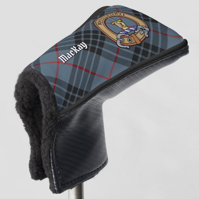 Clan MacKay Crest over Blue Tartan Golf Head Cover (3/4 Front)