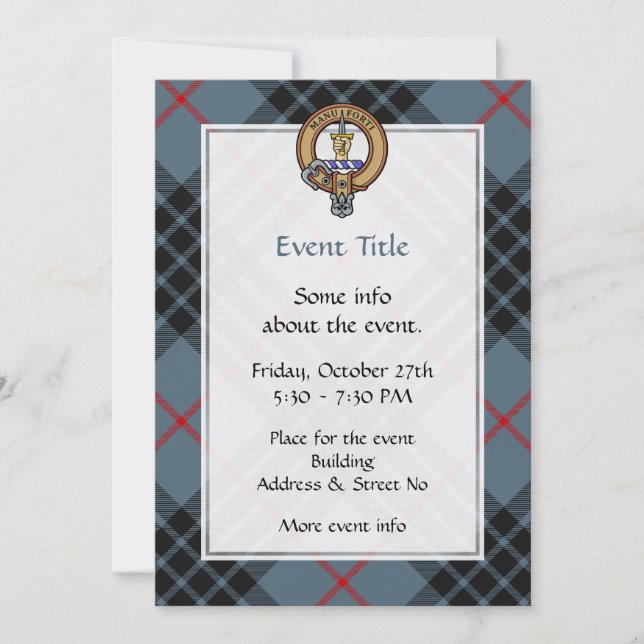Clan MacKay Crest over Blue Tartan Invitation (Front)