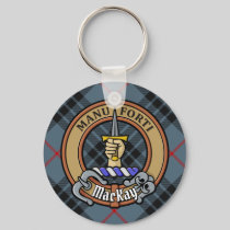 Clan MacKay Crest over Blue Tartan Keychain