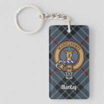 Clan MacKay Crest over Blue Tartan Keychain