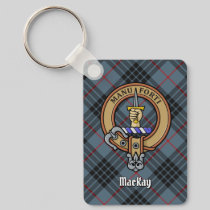 Clan MacKay Crest over Blue Tartan Keychain