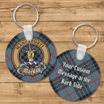 Clan MacKay Crest over Blue Tartan Keychain