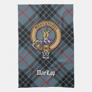 Clan MacKay Crest over Blue Tartan Kitchen Towel
