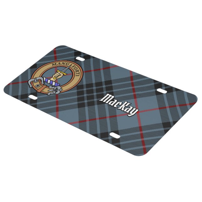 Clan MacKay Crest over Blue Tartan License Plate (Side)