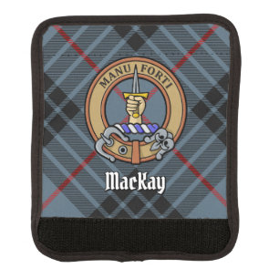 Clan MacKay Crest over Blue Tartan Luggage Handle Wrap