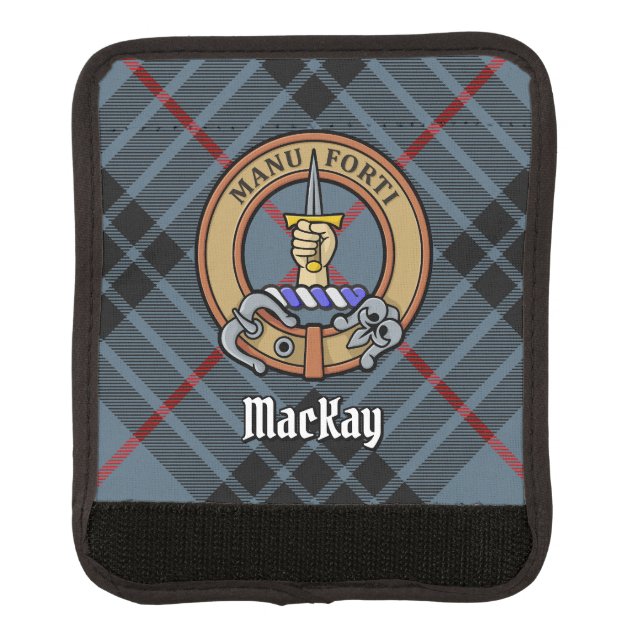 Clan MacKay Crest over Blue Tartan Luggage Handle Wrap (Front)