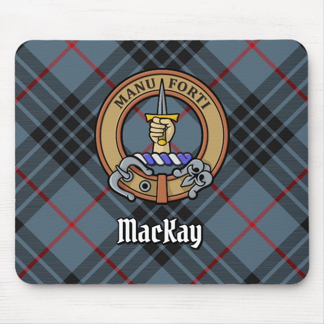 Clan MacKay Crest over Blue Tartan Mouse Pad (Front)