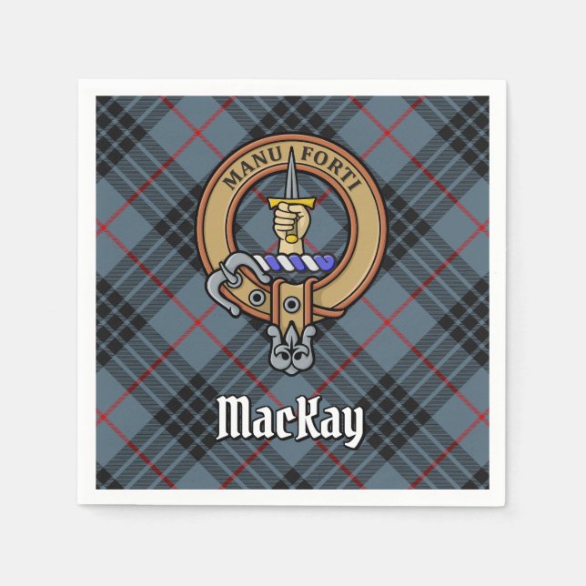 Clan MacKay Crest over Blue Tartan Napkins (Front)