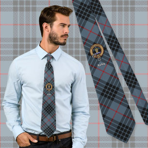 Clan MacKay Crest over Blue Tartan Neck Tie