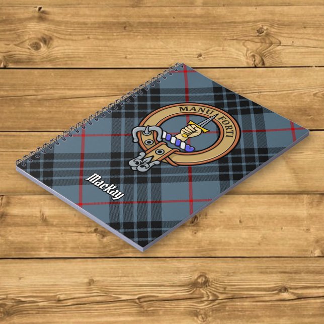 Clan MacKay Crest over Blue Tartan Notebook (Creator Uploaded)