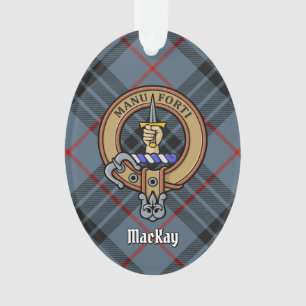 Clan MacKay Crest over Blue Tartan Ornament