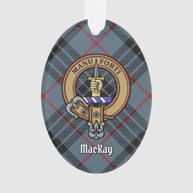 Clan MacKay Crest over Blue Tartan Ornament (Front)