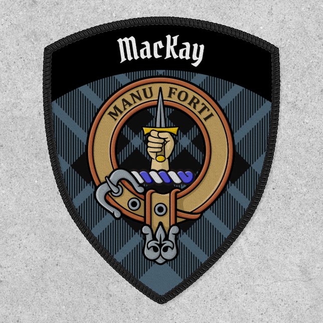 Clan MacKay Crest over Blue Tartan Patch (Front)