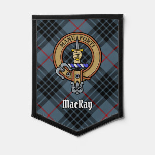 Clan MacKay Crest over Blue Tartan Pennant