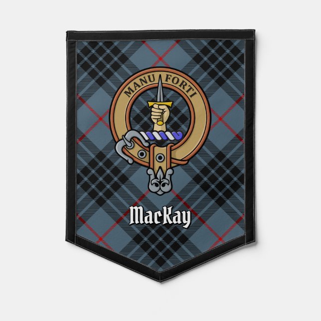 Clan MacKay Crest over Blue Tartan Pennant (Front)