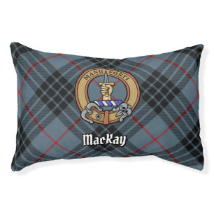 Clan MacKay Crest over Blue Tartan Pet Bed