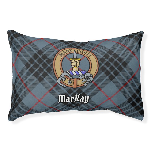 Clan MacKay Crest over Blue Tartan Pet Bed (Front)
