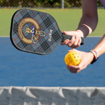 Clan MacKay Crest over Blue Tartan Pickleball Paddle