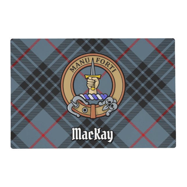 Clan MacKay Crest over Blue Tartan Placemat (Front)