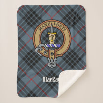 Clan MacKay Crest over Blue Tartan Sherpa Blanket