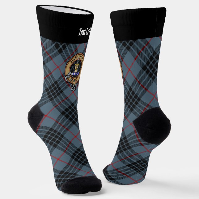 Clan MacKay Crest over Blue Tartan Socks (Angled)