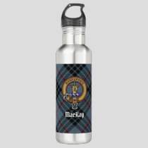 Clan MacKay Crest over Blue Tartan Stainless Steel Water Bottle