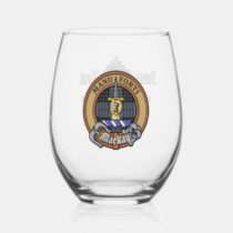 Clan MacKay Crest over Blue Tartan Stemless Wine Glass