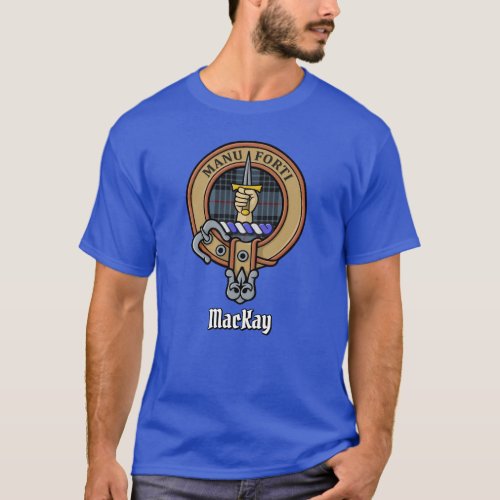 Clan MacKay Crest over Blue Tartan T_Shirt