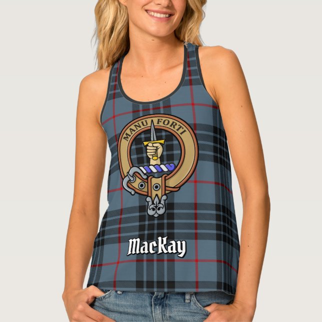 Clan MacKay Crest over Blue Tartan Tank Top (Front)