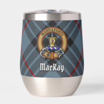 Clan MacKay Crest over Blue Tartan Thermal Wine Tumbler