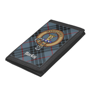 Clan MacKay Crest over Blue Tartan Tri-fold Wallet