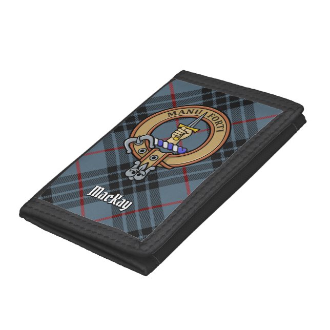 Clan MacKay Crest over Blue Tartan Trifold Wallet (Bottom)