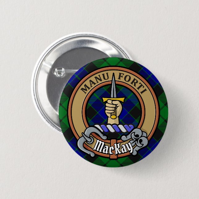 Clan MacKay Crest over Tartan Button (Front & Back)