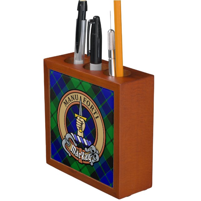 Clan MacKay Crest over Tartan Desk Organizer (In Situ)