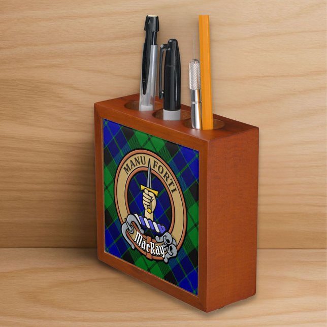Clan MacKay Crest over Tartan Desk Organizer (Creator Uploaded)