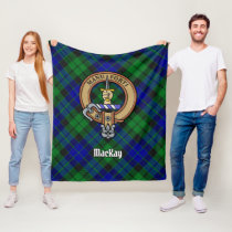 Clan MacKay Crest over Tartan Fleece Blanket