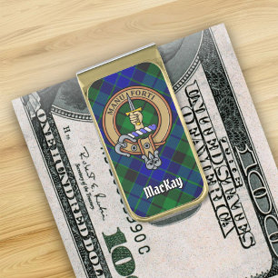Clan MacKay Crest over Tartan Gold Finish Money Clip