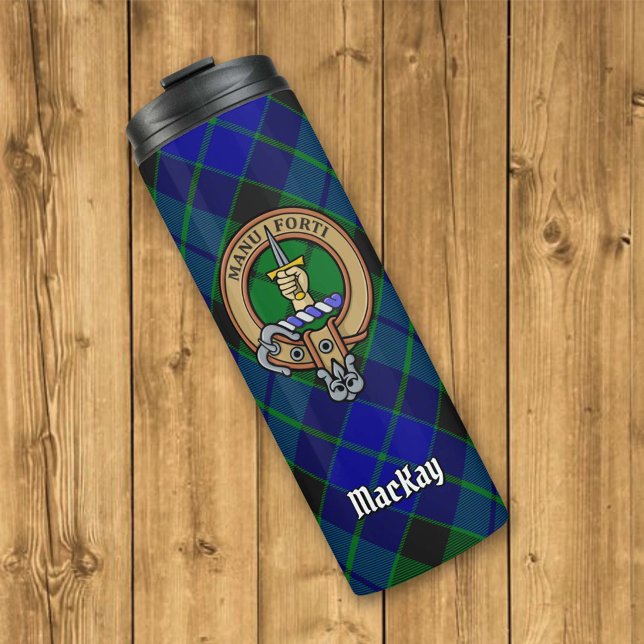 Clan MacKay Crest over Tartan Thermal Tumbler (Creator Uploaded)