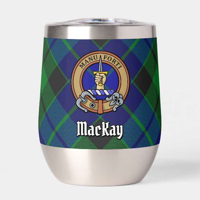 Clan MacKay Crest over Tartan Thermal Wine Tumbler (Front)