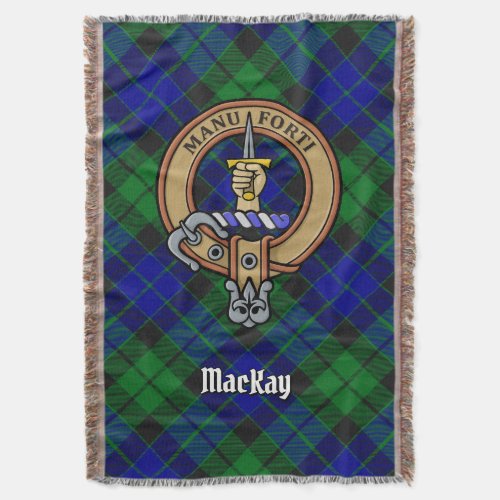 Clan MacKay Crest over Tartan Throw Blanket