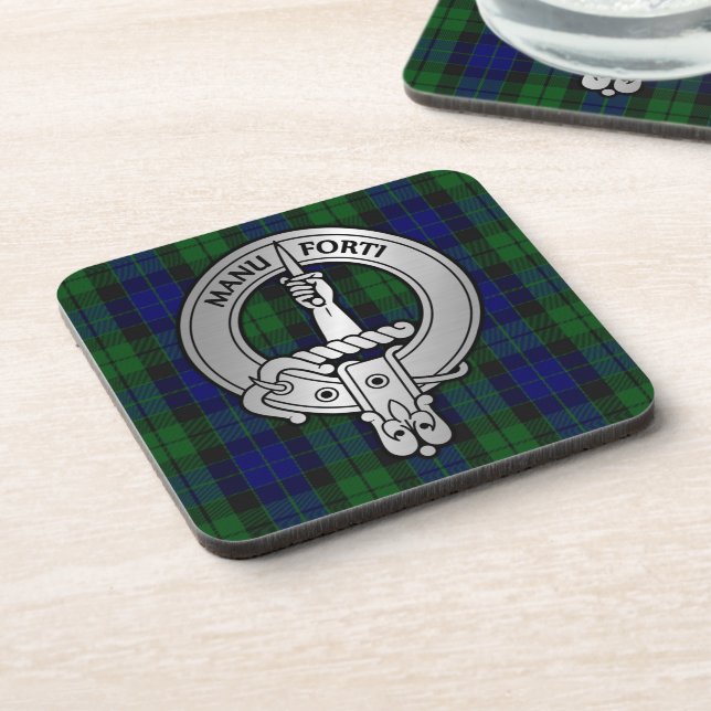 Clan MacKay Crest & Tartan Beverage Coaster (Left Side)