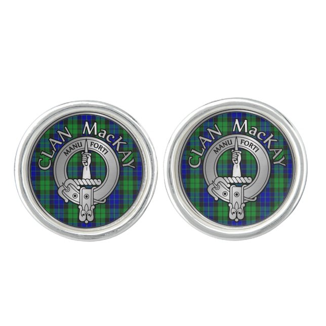Clan MacKay Crest & Tartan Cufflinks (Front)
