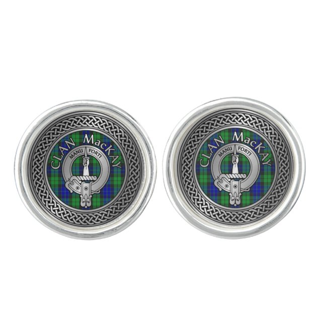 Clan MacKay Crest & Tartan Knot Cufflinks (Front)